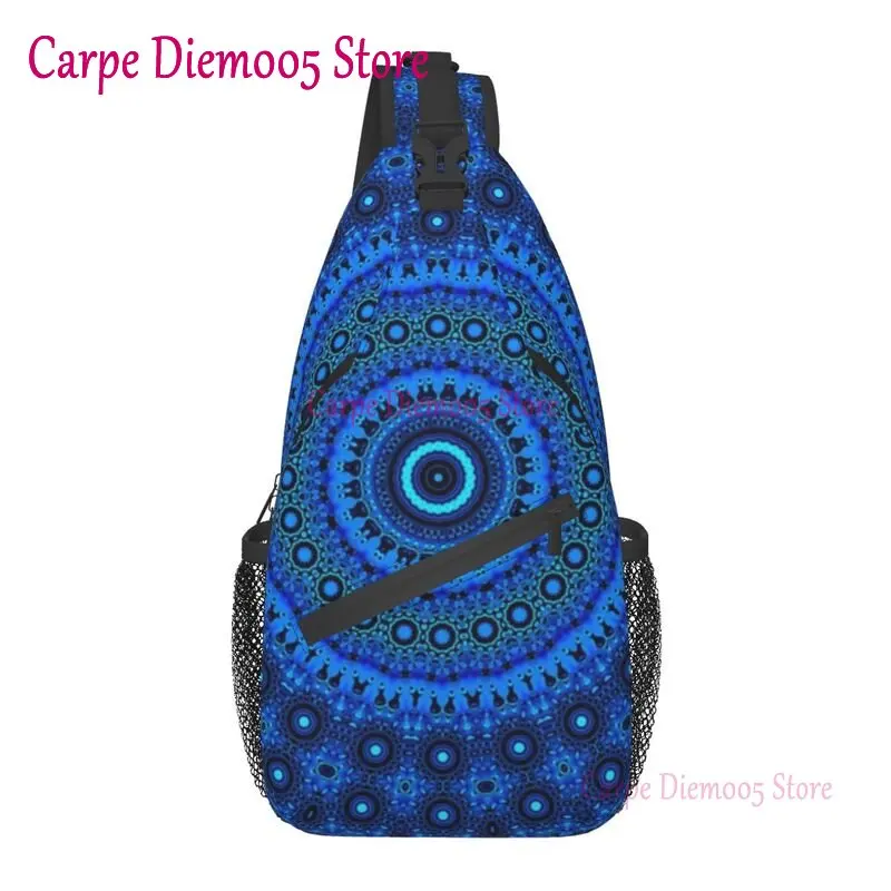 Casual Delft Mandala Sling Crossbody Backpack Men Buddha Buddhism Flower Floral Pattern Shoulder Chest Bags for Camping Biking