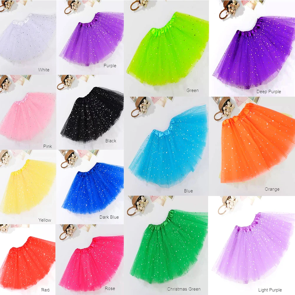 For 3-8Y Girls Petty skirt  Baby Girl Dance Wear Kid Shining Tutu Children Star Sequin 3 Layers Tulle Toddler Skirt