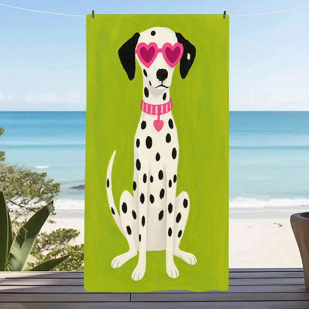 Lime Green Heart Shades Dalmatian Print Beach Towel,fluffy sand-repel fabric for pool chill,short trips outdoor picnic meetups