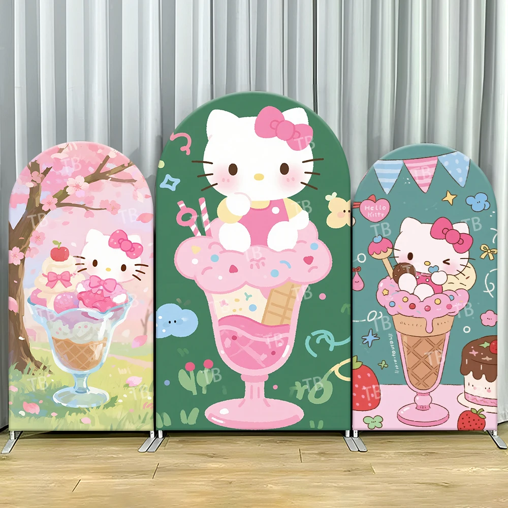 

Sanrio Hello Kitty Ice Cream Style Arch Backdrop Cover Kawaii Decor Photo Booth Prop for Kids' Party