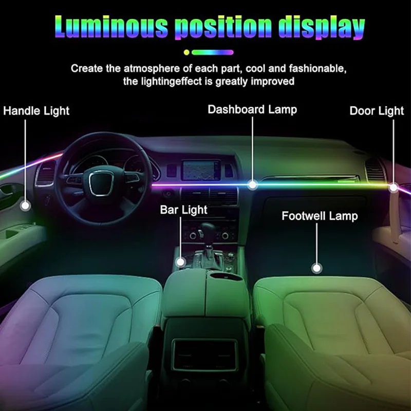 18 In 1 Neon Car Interior Led Lights Acrylic Guide Fiber Back Car Ambient Lights RBG 64 Colors Decoration Atmosphere Lamp