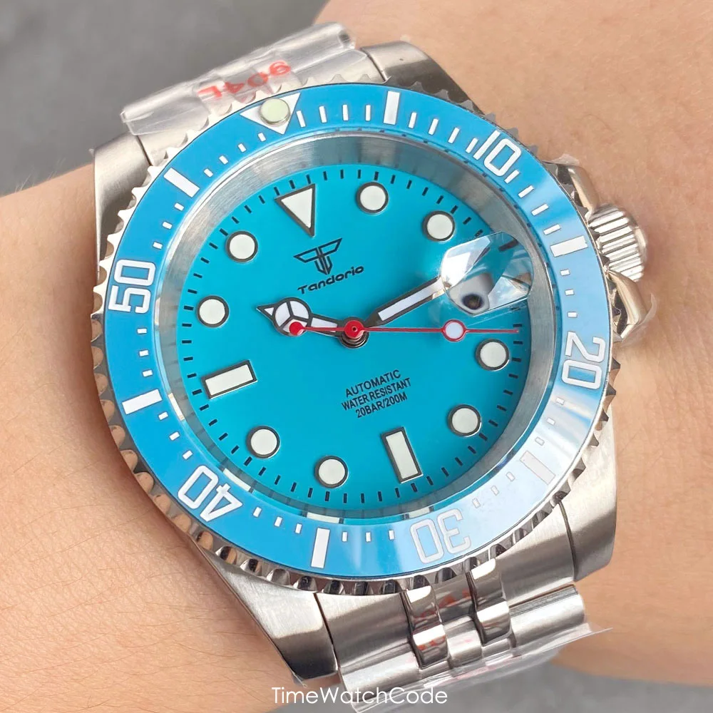 

Tandorio Ice Blue Diver Watch for Men NH35 Automatic Movement Mechanical 20BAR Waterproof Sapphire Jubilee Bracelet 40mm