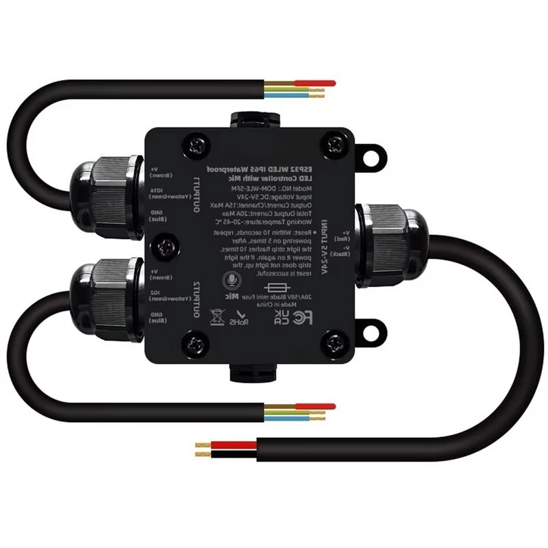 Efficientt-ESP-32 WLED LED Controller 2CH For Music Sync IP65 Waterproof With Mic For RGB LED Strip WS2812B WS2811