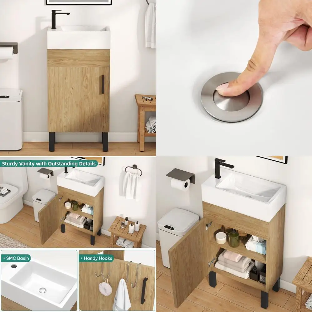 yitahome 16 inch bathroom vanity with sink, bathroom cabinet vanity for small space, freestanding storage bathroom vanity with 1