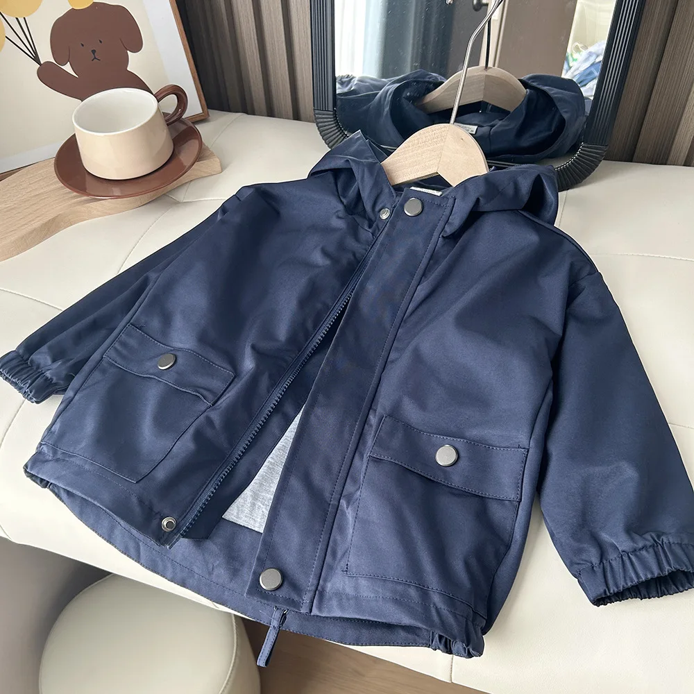 2024 Autumn Boys 3-10 Years Windbreak Long Sleeve Hooded Jacket Kids Casual Coat Outerwear