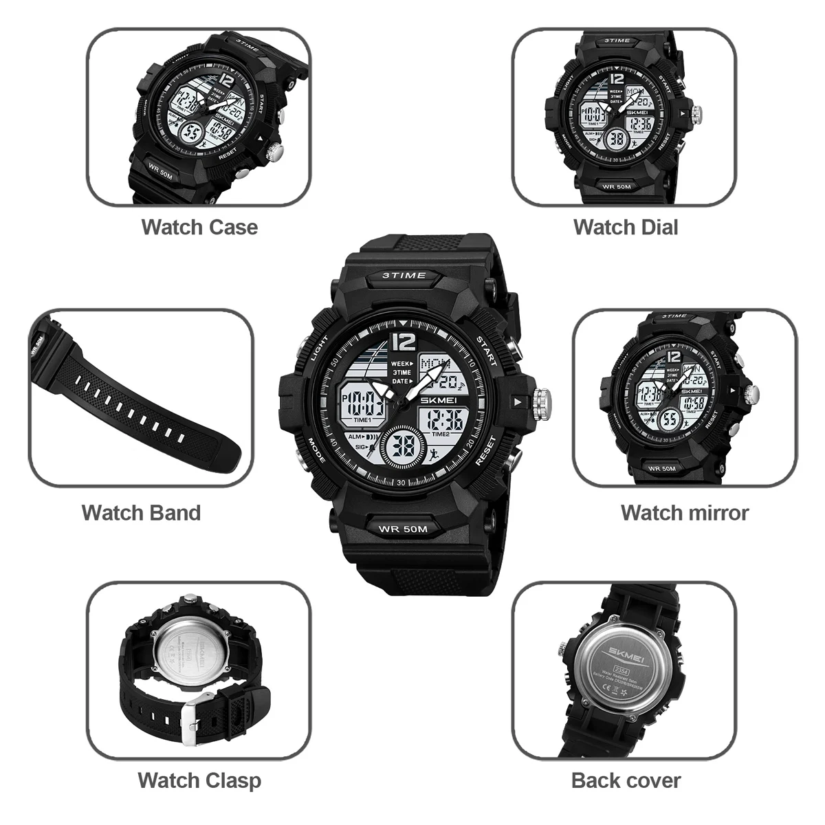 SKMEI Youth Fashion Design Waterproof Chrono Wristwatch Sports Casual Alarm Clock Watches For Men Women World Time Digital Watch