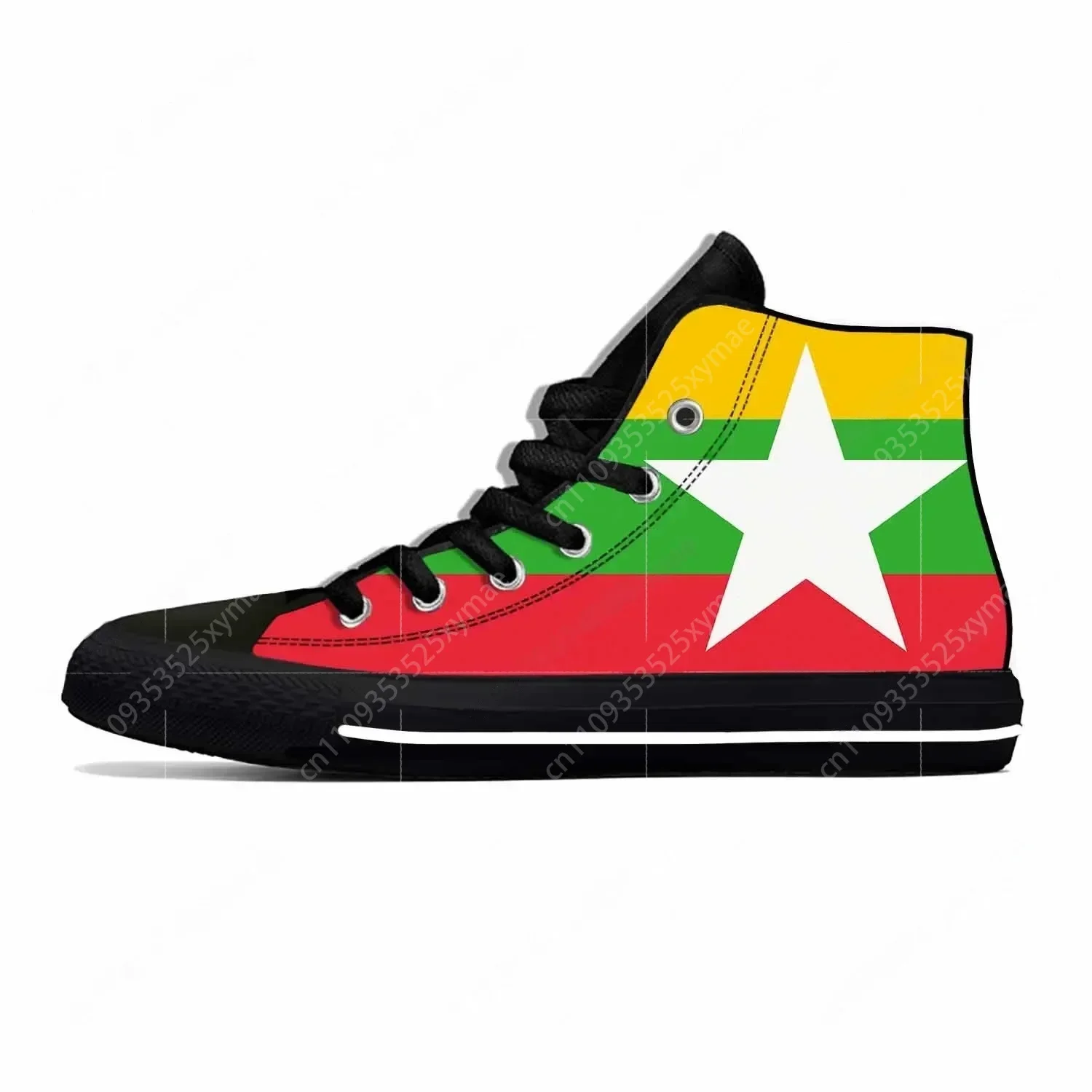 Hot Anime Cartoon Manga Comic Myanmar Flag Patriotic Casual Shoes Breathable Men Women Sneakers High Top Lightweight Board Shoes