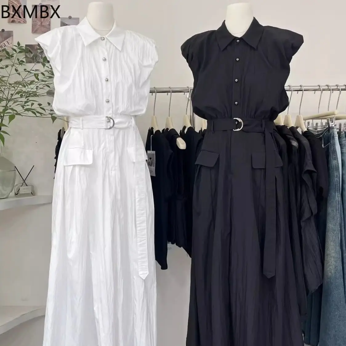 

Black dress women's high waist long dress looking thin 2025 summer new shirt skirt waist sleeveless vest skirt