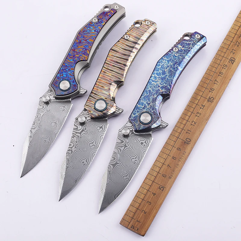 

New RWL34+Damascus Steel Titanium Alloy Handle Camping Outdoor Fishing Collection Portable Fruit EDC Tool Knife