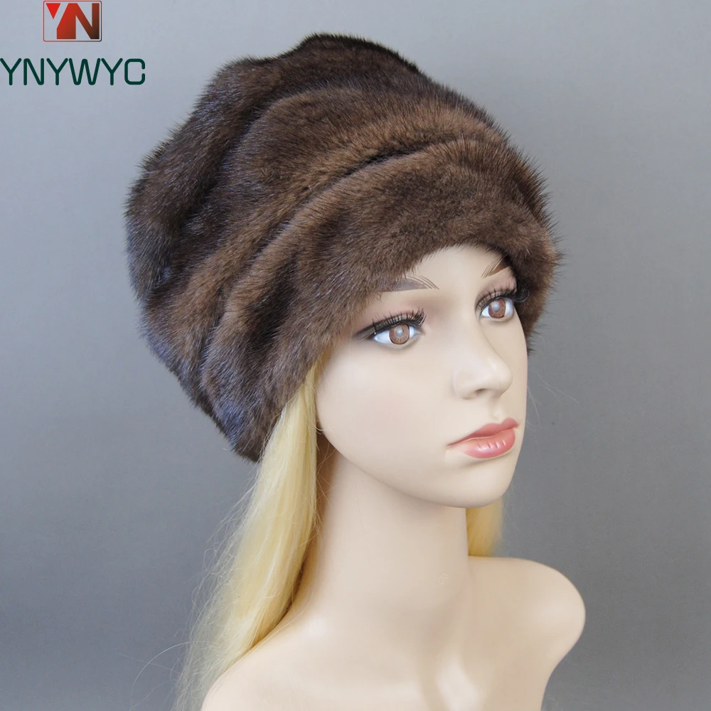 

Mink Fur Hats Women Stylish Warm Natural Whole Mink Fur Luxury Winter Caps anti cold Snow Hat with balls head 55-62cm