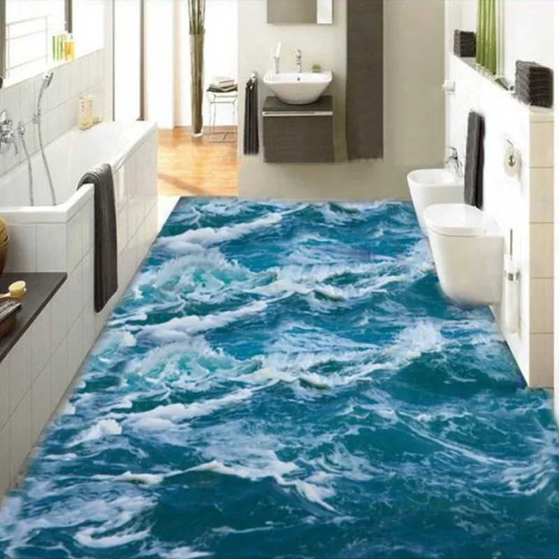 Custom Floor Wallpaper Modern Stereoscopic Seawater 3D Floor Mural PVC Self-Adhesive Waterproof Bathroom Floor Wallpaper Sticker
