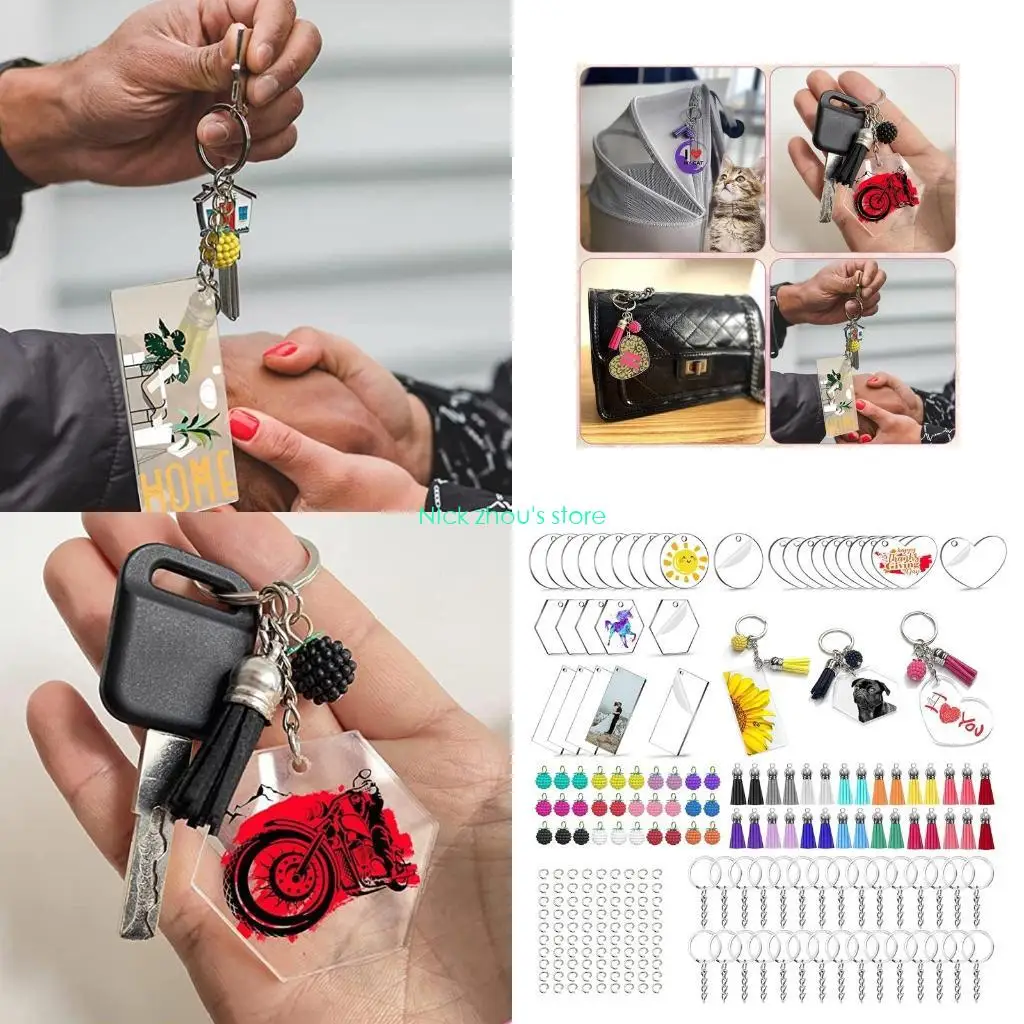 

E15E Acrylic Keychain Blanks Including for w/ for Key Ring Chain Tassel Blanks Ju