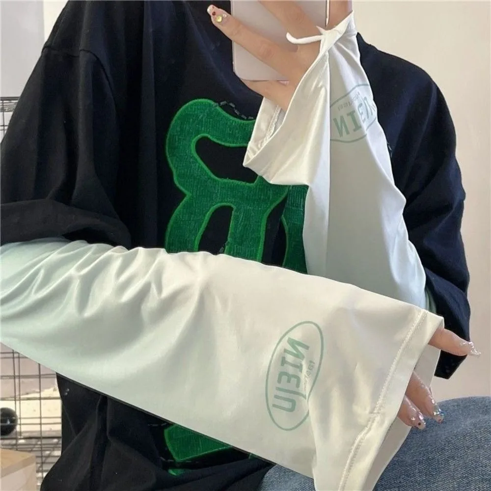 1pair New Gradient Color Arm Cover Ice Silk UV Protection Sun Protection Sleeve Loose Fit Ice Sleeve Summer