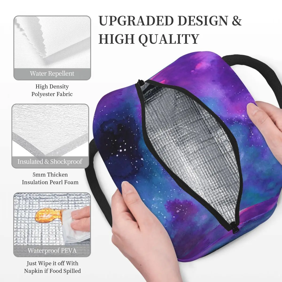 حقيبة غداء معزولة من نيون جالاكسي دريمز للنساء والأطفال، صناديق طعام محمولة، حقيبة غداء حرارية