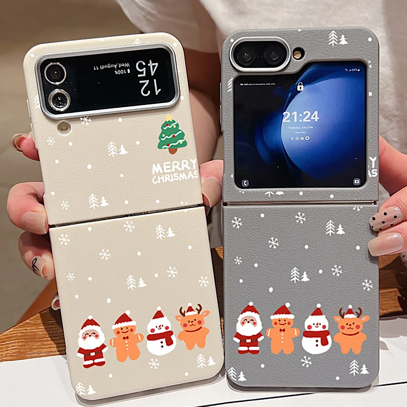 Для Samsung Galaxy Z Flip7 FE Flip 7 6 5 4 3 5G Чехол с мультяшным рождественским принтом Мягкий складной чехол для телефона Samsung Z Flip5 Flip6