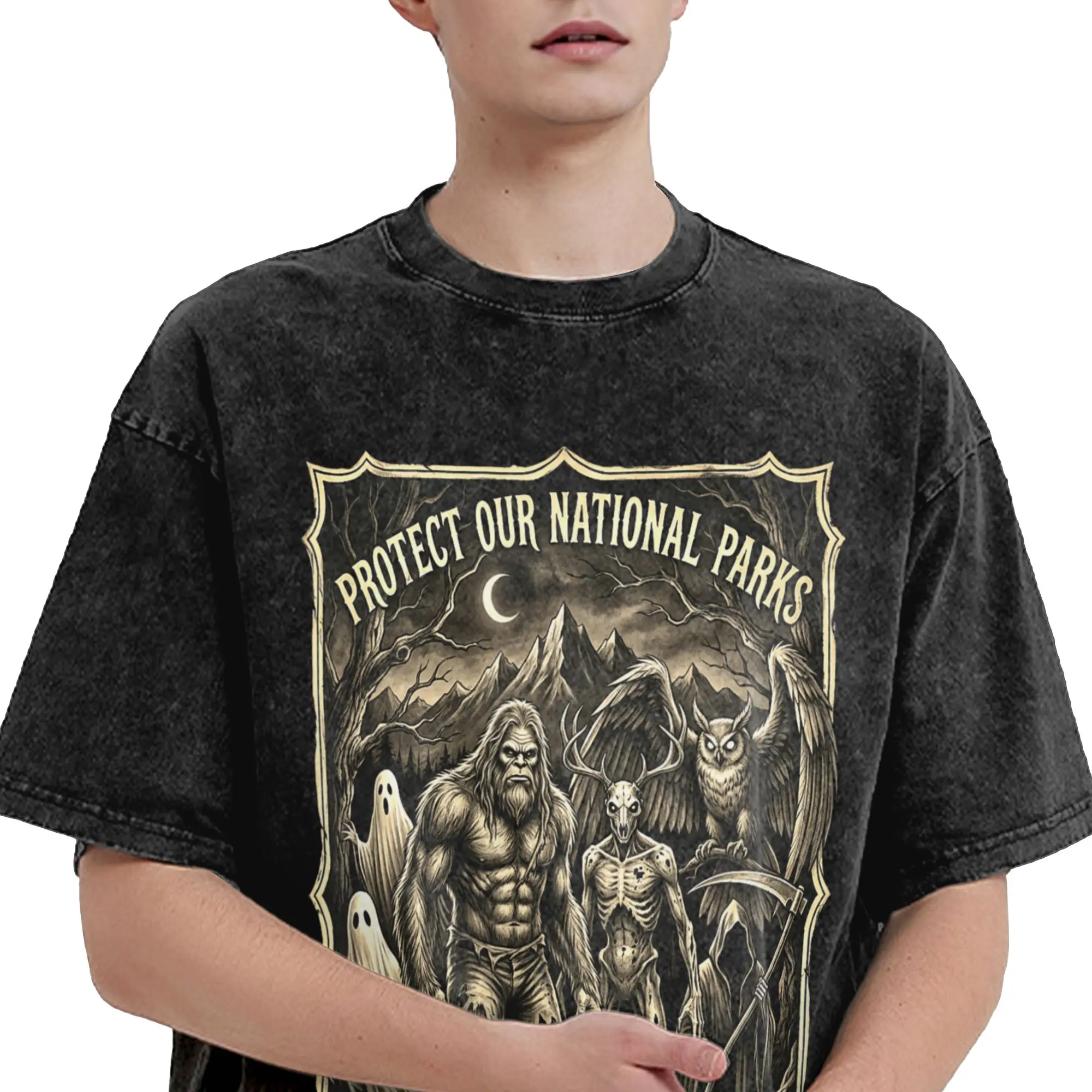 Protect Our National Parks Or Well Haunt Your Backyard T Shirts Hip Hop Washed Short Sleeve High Street T-Shirt Streetwear