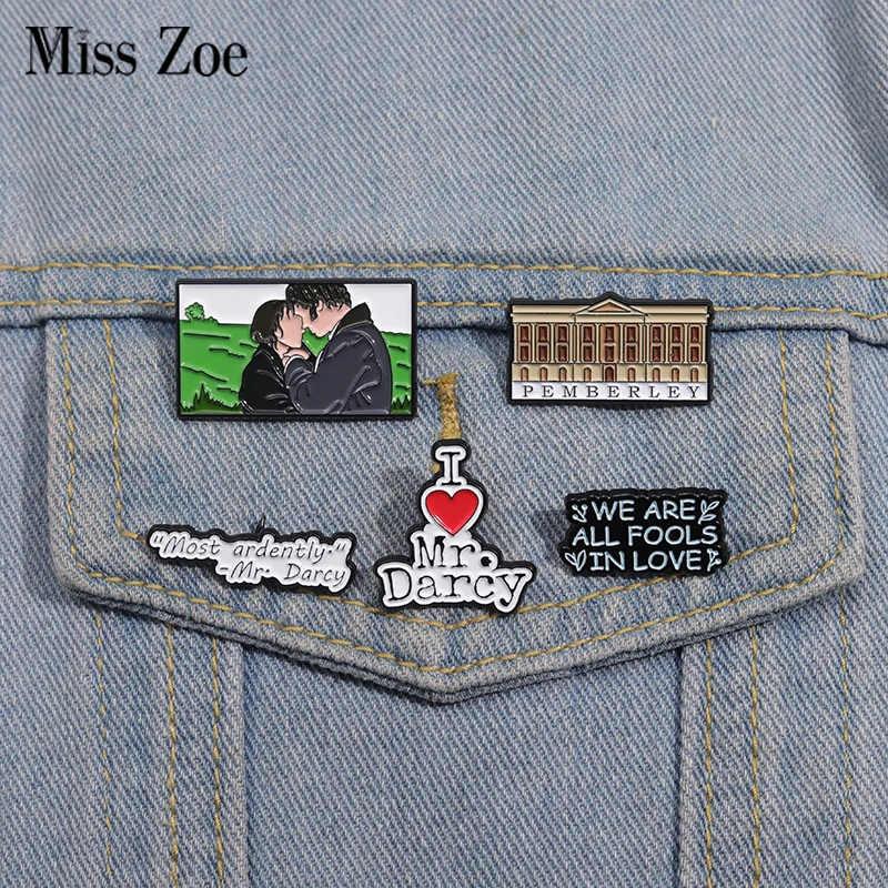 Mr.Darcy Famous Novels Enamel Pins Custom WE ARE ALL FOOLS IN LOVE Brooches Lapel Badges Funny Jewelry Gift for Friends