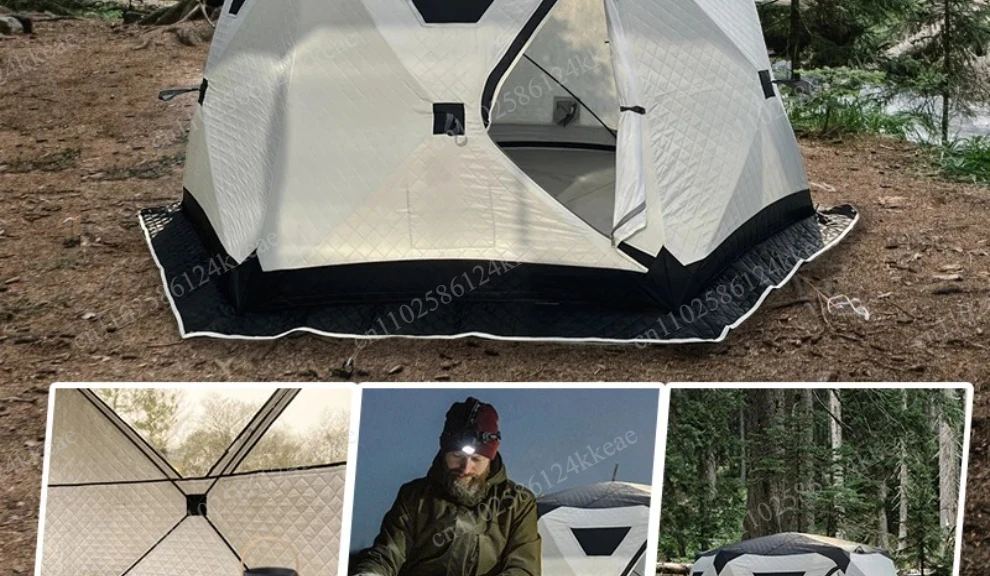 Outdoor Hexagon sauna hub tent portable Pop Up custom cube hiking insulated ice fishing tent 6 person winter camping hot tent
