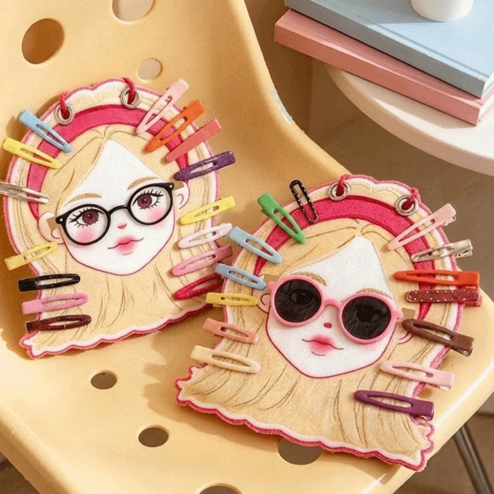 Wall Hanging Glasses Hair Clip Holder Kawaii Space Saving Cartoon Girl Glasses Holder Felt Hairclip Storage Holder Bedroom