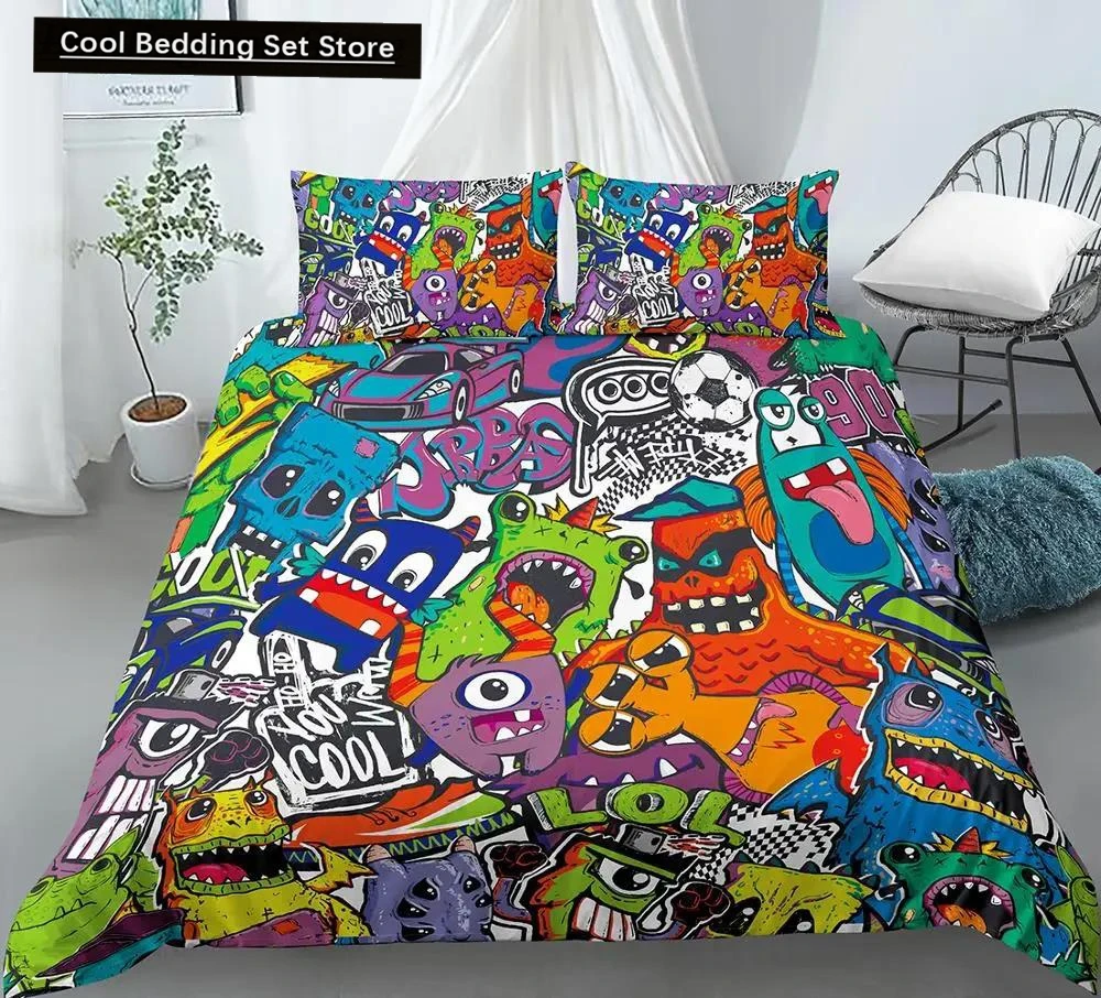 

Bedding Set for Baby Kids Child 3D Cartoon Graffiti Crib Duvet Cover Pillowcase 2/3pcs Polyester Quilt Cover King Queen Full