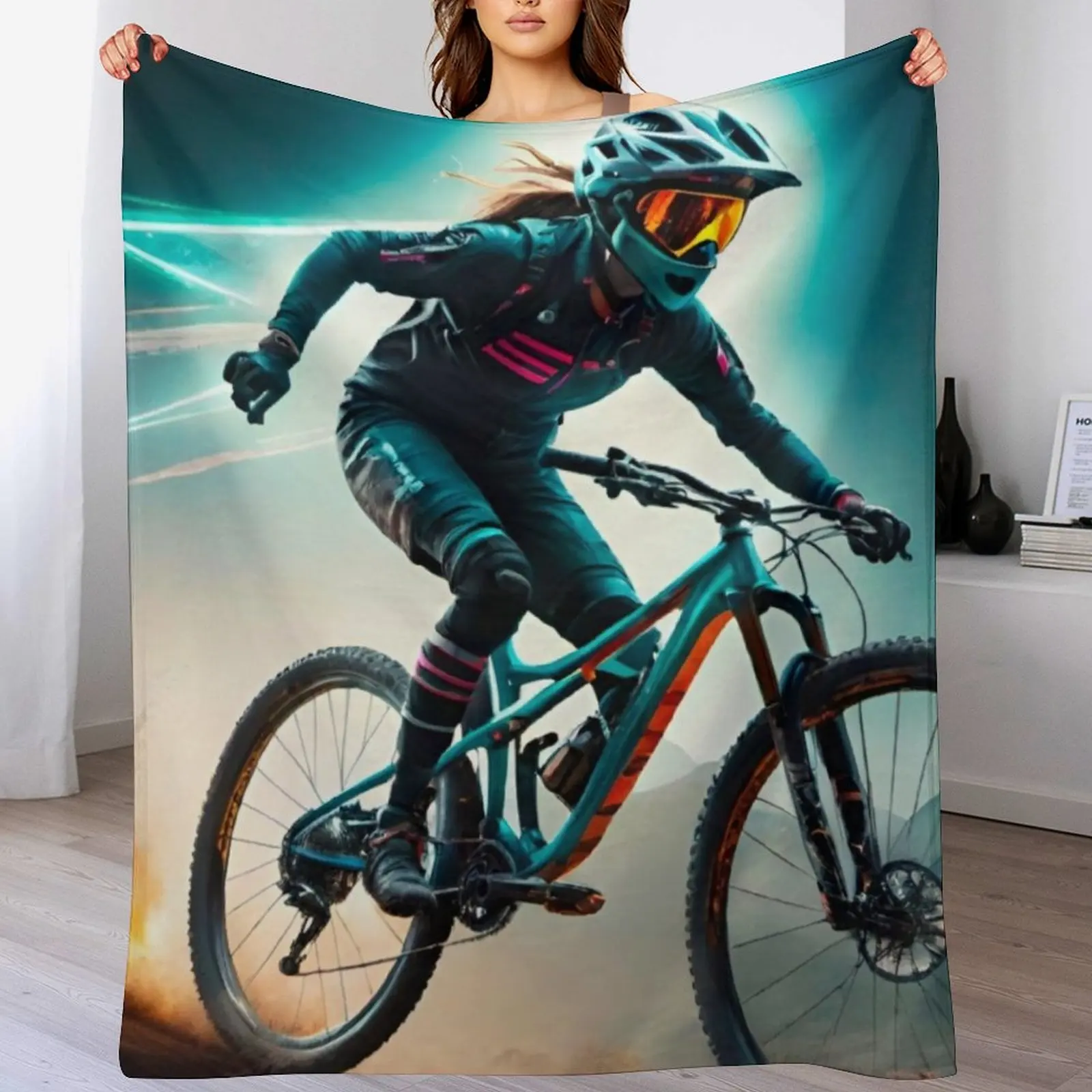 High-Tech Mountain Biking Adventure Throw Blanket Fashion Sofas Warm wednesday Blankets