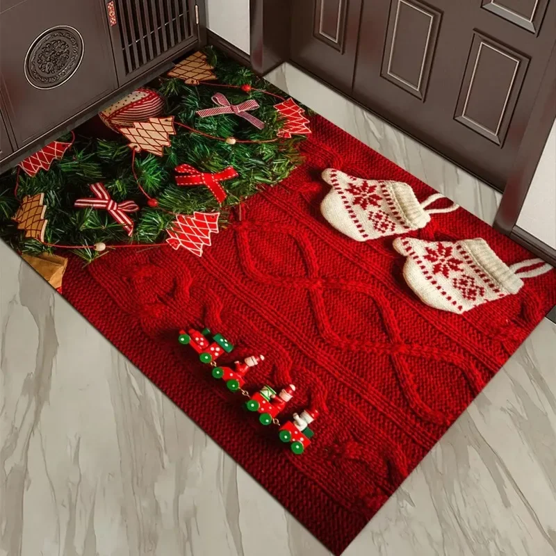 

Christmas Red Carpet Squares Winter Christmas Tree Shining Gloves Home Gift Soft Flannel Non Slip Rug Doormat Bath Mat 60x90cm