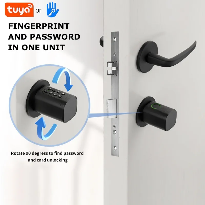 

TTLock/Tuya Bluetooth умный регулируемый цилиндрический замок с отпечатками пальцев с приложением/паролем/отпечатком пальца/картой/разблокировкой ключа легкая замена