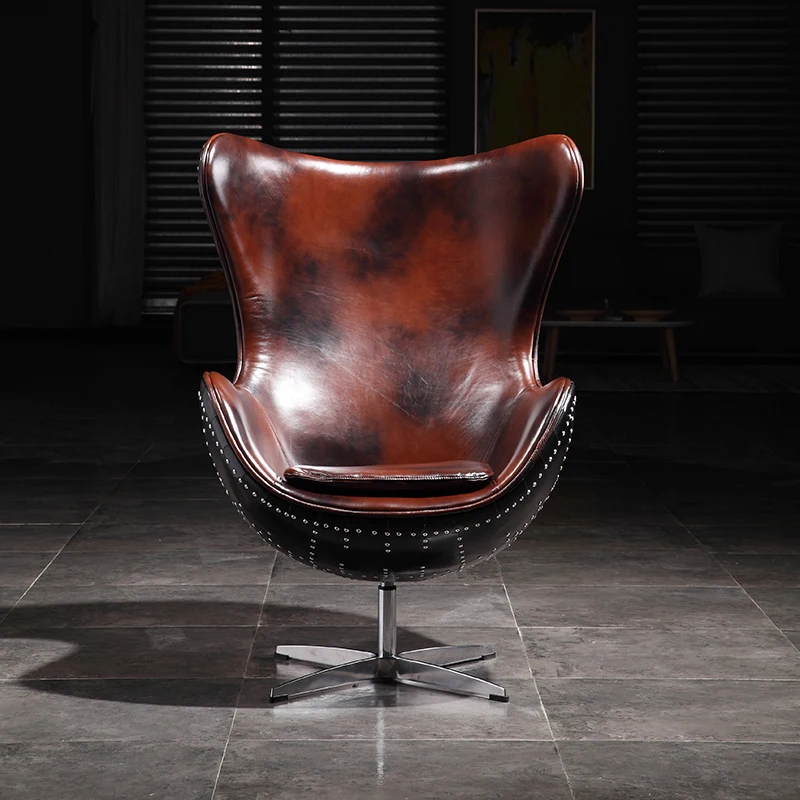 

Industrial Style Furniture Metal Aluminum Rivet Egg Shell Modeling Chair Designer Vintage Oil Wax Boss Chair