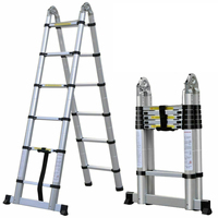 3.8m/ 5m Folding Telescopic Ladder A-Frame, Alloy Aluminum/ Stainless Steel, Non-Slip, Stable, 150KG  LoadCapacity, EN131