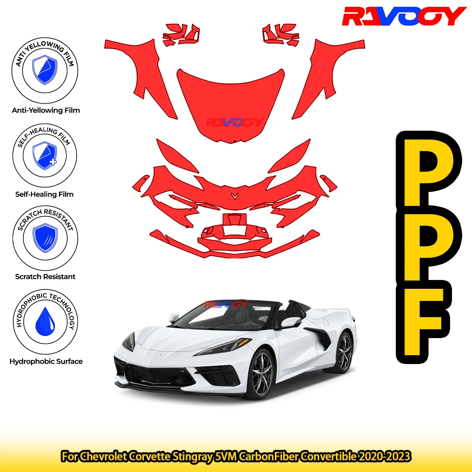

For Chevrolet Corvette Stingray 5VM CarbonFiber 2020-2023 Glossy Matte Black Precut front PPF Kit Paint Protection Film