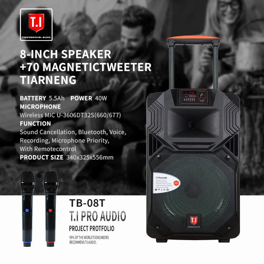 T.I Wireless Portable PA Speaker System Battery Powered Rechargeable Sound Speaker And Microphone Set With MP3 USB Micro SD FM