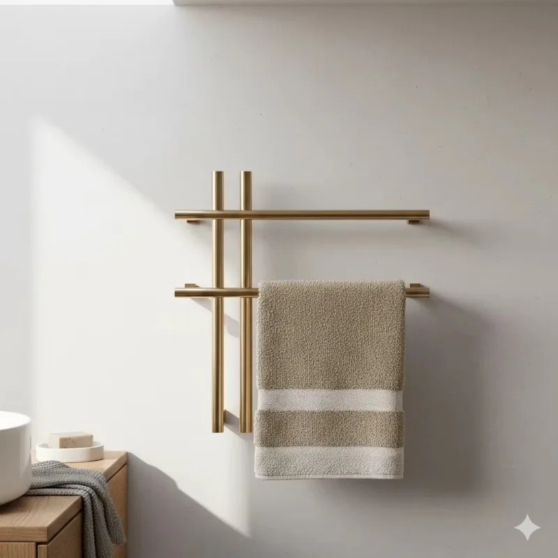 Luxury Brushed Stainless Steel Wall Mounted Golden Finish Electric Heated Rail Anti Rust Waterproof Towel Warmer