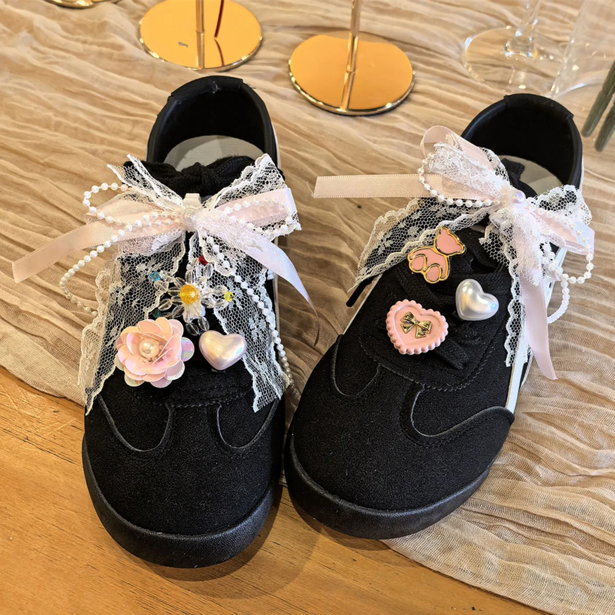 

Декоративные элементы для обуви без каблуков в балетном стиле: серия с бантиками, креативные украшения для обуви с отверстиями, цветы, мишки, жемчужины, аксессуары для DIY-декора обуви