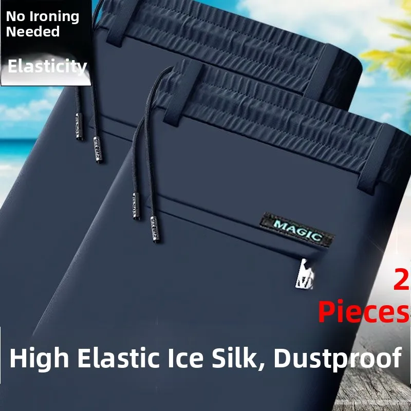 Ice Silk Elastic Waist Thin Summer Work Pants Men's Fashionable Urban Style Loose Fit Sportswear Casual Pure Color