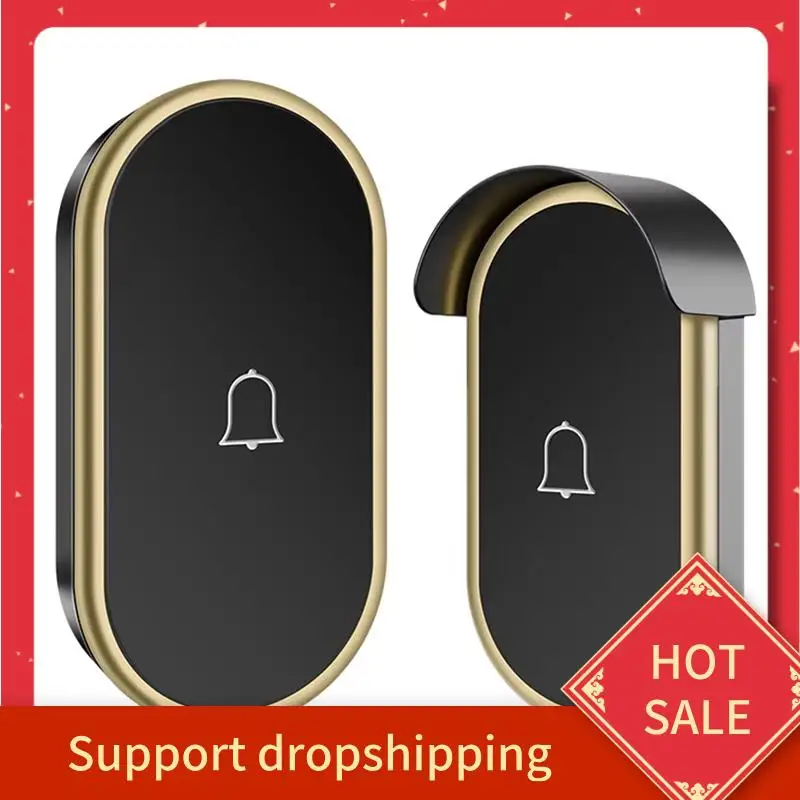 B44C Intelligent Home Pager, Mini Wireless Doorbell With Long Distance Range, Through-The-Wall Black+Gold - US Plug