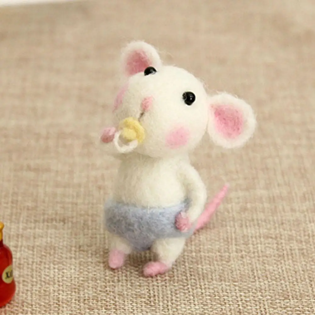 Poke lã feltro artesanal material saco diy boneca sem acabamento dos desenhos animados bonito mouse kit brinquedos de pelúcia ornamento crianças melhores presentes aniversário