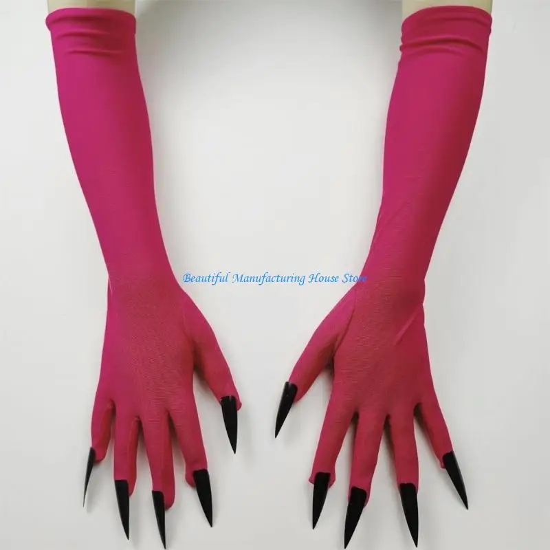 E56A Halloween Cosplay Dark Long Gloves Fingernails for Cosplay Devil Cosume for Halloween Cosplay and Party Props