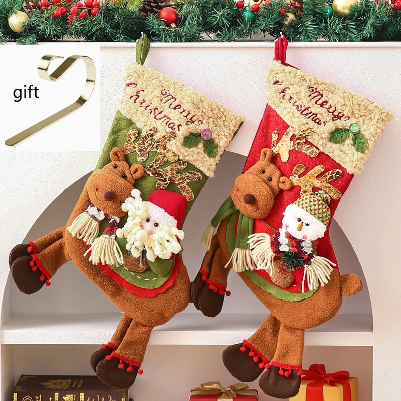 

1 шт. Рождественский чулок Снеговик Санта Лось Детские конфеты Подарочная сумка Носок Декор камина Новый год Рождественская елка Украшения Держатель