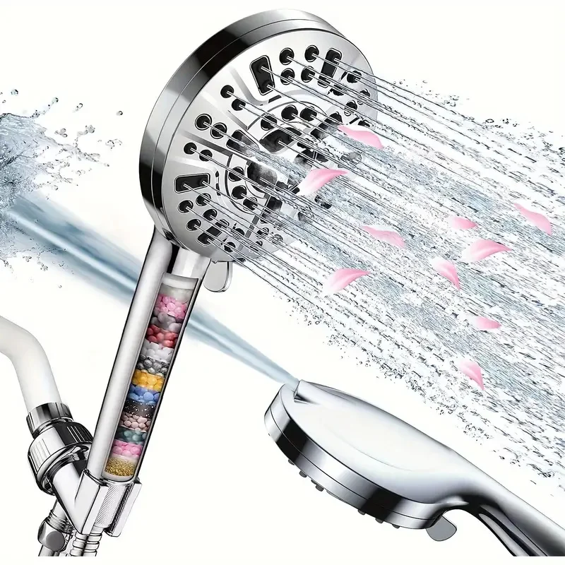 

1pc High Pressure Handheld Shower Head, 10 Spray Settings Water Saving Shower Heads Choose Stainless Steel Hose, Holder