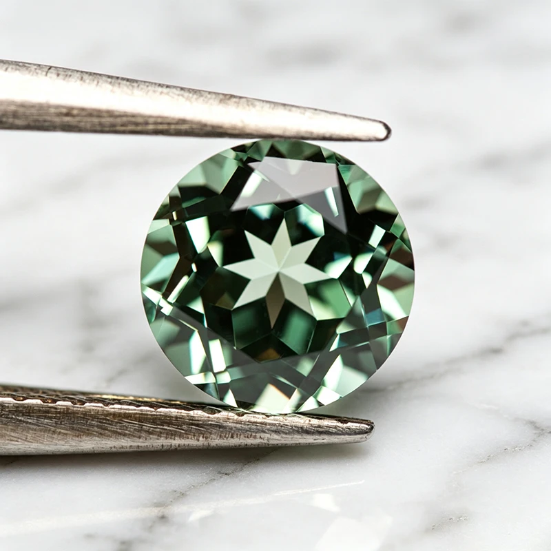 Hochwertiger Labor-Saphir in runder Form, grüner Edelstein für DIY-Schmuck, Ringe, Ohrringe, mit wählbarem Zertifikat – Detail 5