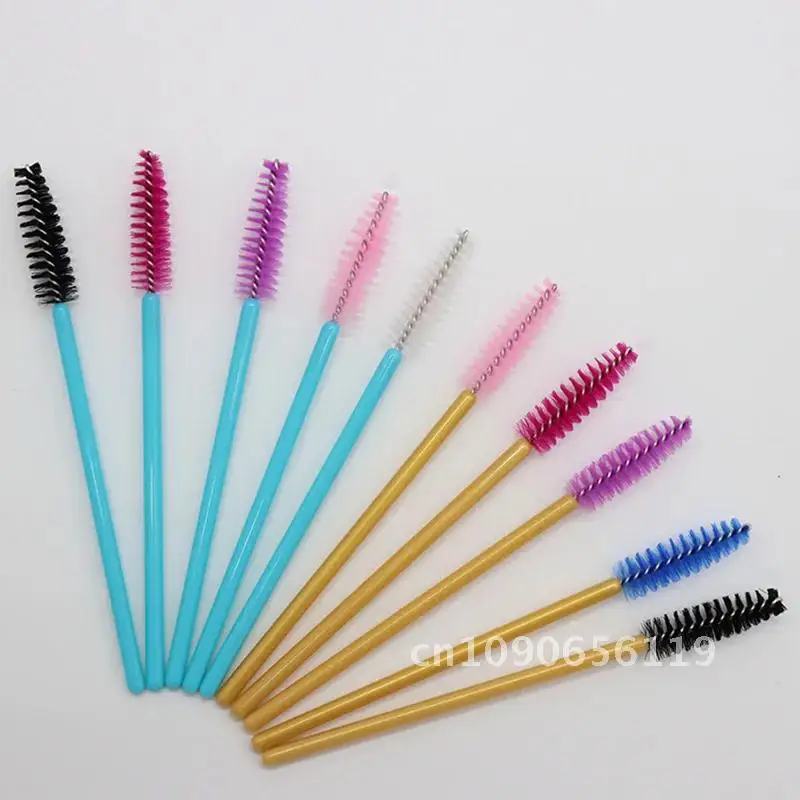 1000 Stuks Mix Kleuren Wimperborstel Top Hoeveelheid Nylon Wegwerp Mascara Wands Wimpers Gouden Handvat Make-Up Kwasten Wimperverlenging