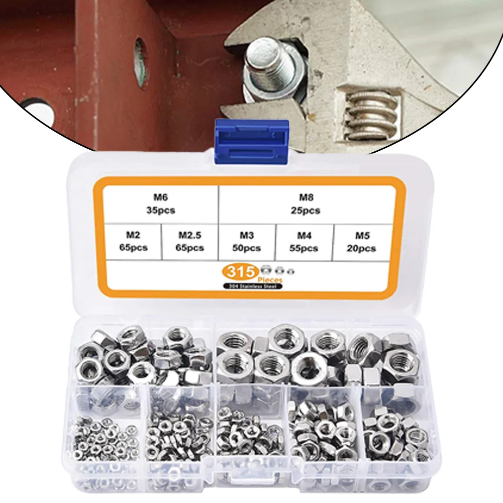 315Pcs Metric 304 Stainless Steel Hex Nuts Assortment Kit For Screw Bolt Rust Resistance And Excellent Oxidation Resistance Tool