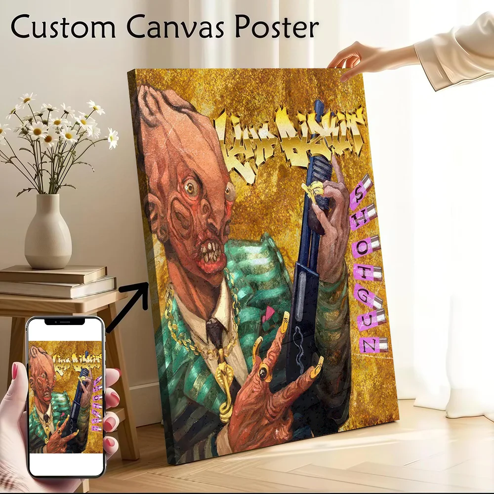 Grotesque Character With Shotgun Limpbizkit Canvas Poster Customizable Printed Canvas Painting Wall Art for Fans Room Ornaments