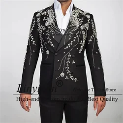 Costumes de mariage perlés de luxe pour hommes, olympiques à double boutonnage, blazers de Rhmasculins, tenues de marié, smokings Slim Fit, ensembles de 2 pièces, zones me