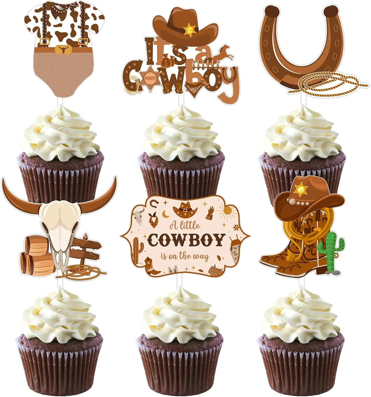 Western Cowboy Baby Shower Cupcake Toppers It's A Cowboy A Little Cowboy Is on The Way Cake Decor Party Supplies