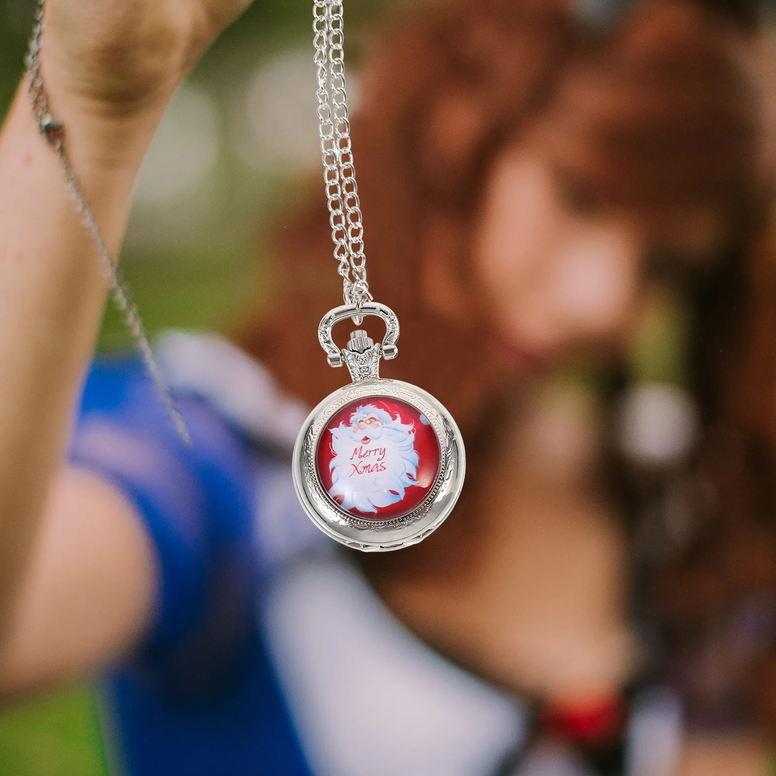 

Vintage Pocket Watch Hanging Santa Pattern Retro Xmas Decorative Mechanical Movement