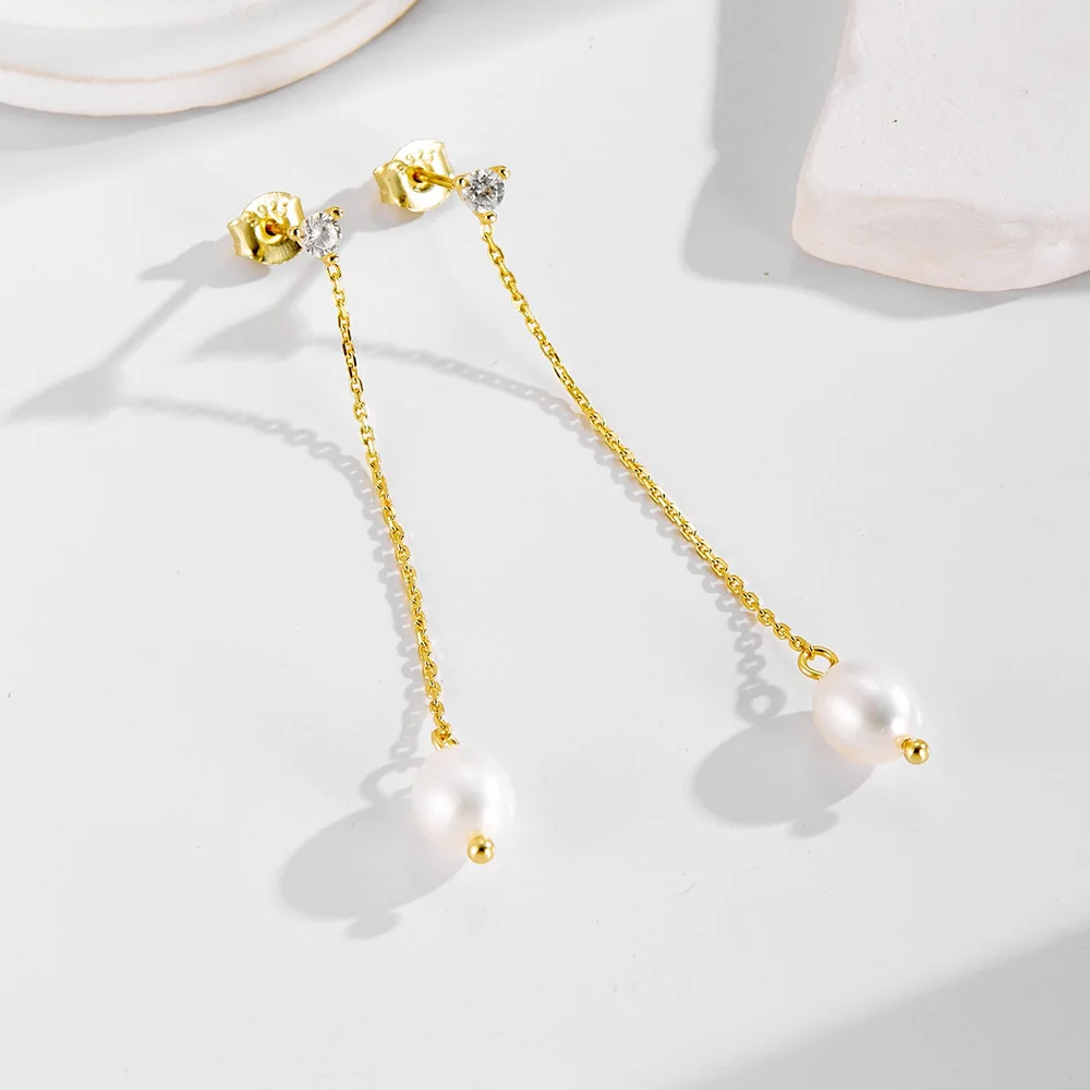 

Withered S925 Pure Silver Earrings Pearl Earrings Versatile Long Tassel Pearl Earrings