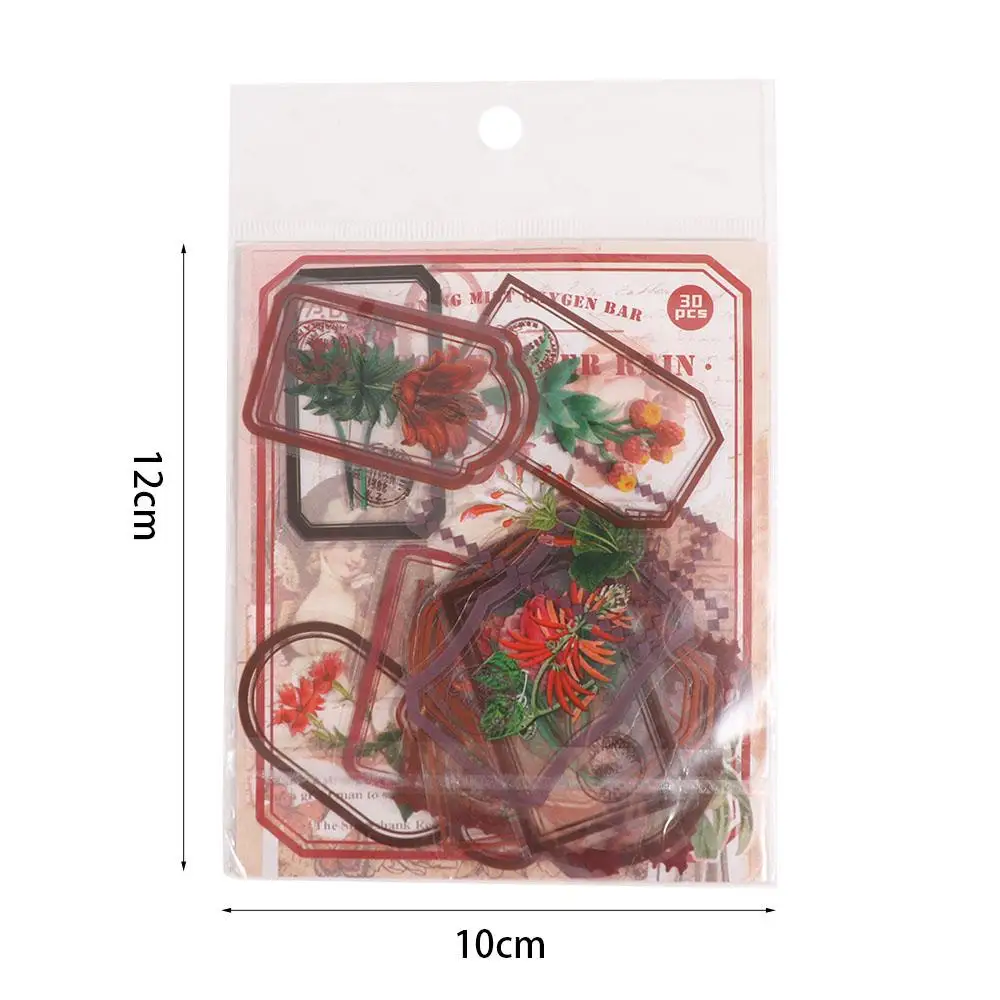 30 Pcs/Bag PET Flower Plant Sticker Bag DIY Creative Hand Tent Decorative Material Colorful Transparent Scrapbooking Sticker