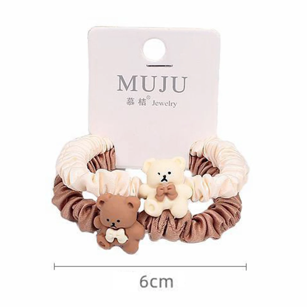 2Pcs/set Cute Bear Hair Elastics Ties Cartoon Hair Rope Ponytail Hair Holder Hair Accessories for Girl and Women