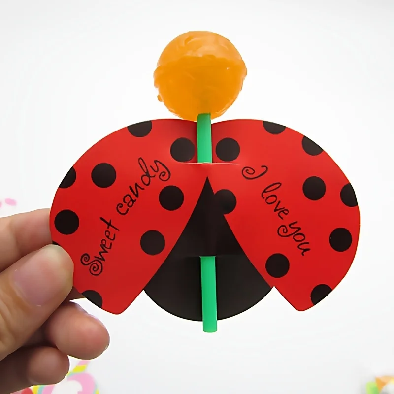 50 Stück Marienkäfer-förmige Lollipop-Karten Festliche Party-Papier-Lollipop-Karten Festival-Geschenkkarte Hochzeitsgeschenke für Gäste – Detail 5